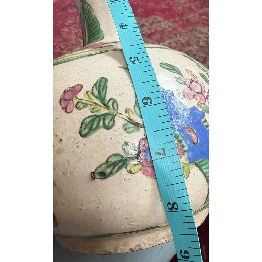 Chinese Phoenix Bottle Vase Crackle Glaze Famille Rose Style Floral Vtg Decor